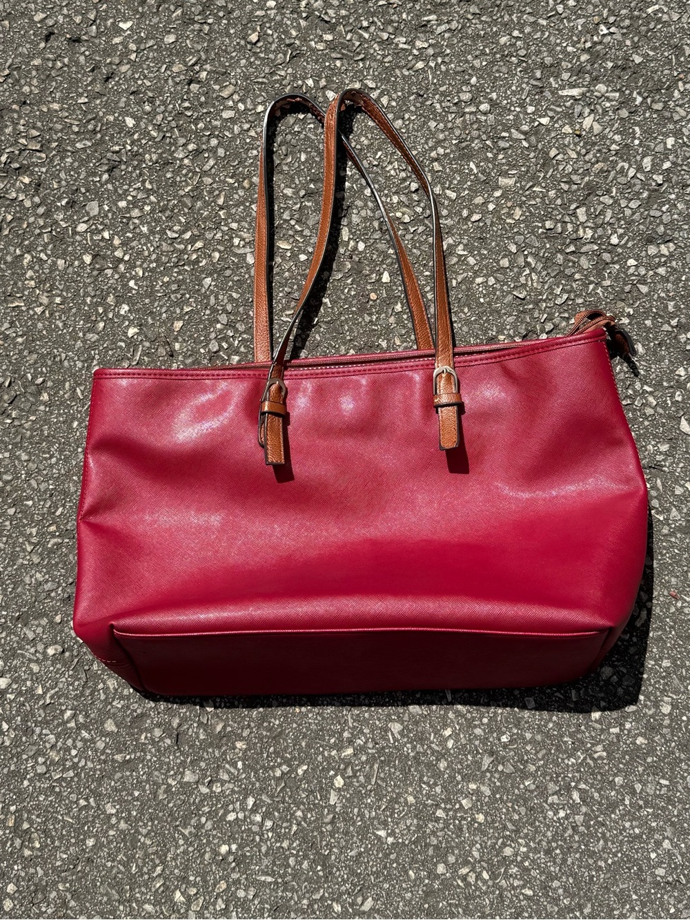 Classic Red Tote Bag with Brown Straps